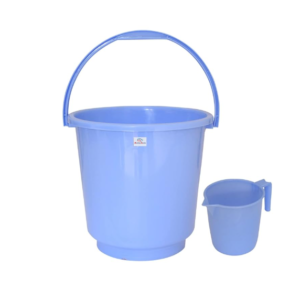 Heart Home 2 Pieces Plastic Bathroom Bucket & Mug Set (Blue)