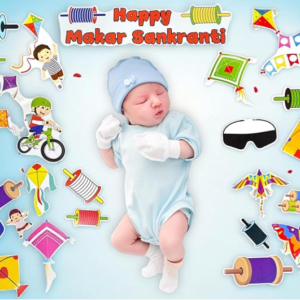 Happy Makar Sankranti Theme Photo Booth Cards/Props for Kids, New Born