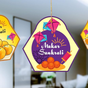 Makar Sankranti Hanging Decoration Items Kites and Laddoo Printed