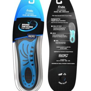 Frido Dual Gel Heavy Duty Trimmable Insoles | For Loose Shoes or Replacing Existing Insoles | Thick Shoe Inserts | Extra Comfort and Support | Proudly Made in India | (Size 8-13 UK) - Pack of 1 Pair