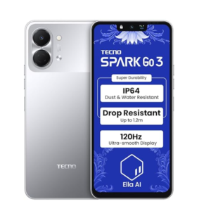 Tecno Spark Go 3 (Titanium Grey, 4GB+64GB | Super Durability Drop Resistant & IP64 Rated| Make Calls Without Network* |Ella Al in Your Own Language| Super Smooth 120Hz 6.74" Display |5000mAh Battery