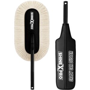 ShineXPro Car Duster - Lint-Free & Scratch-Free Car Cleaner Brush with Long Handle - Car Dust Cleaner features Paraffin Wax Coating for 2x better...