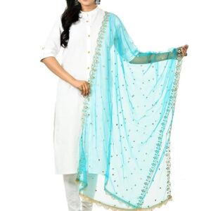 YOUTHQUAKE Emboridered Sequance Net Dupatta for Womens & Girls With Fancy Cut Design with Lace