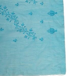 A R Silk Women's Aqua Blue Cotton Embroidered Dupatta(ARS0783)