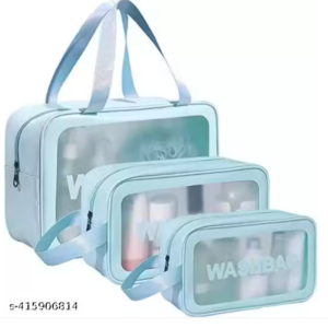 Clear Cosmetic Wash Bag Makeup Pouch Bag Travel Transparent Toiletry Bag Zipper Wash Bag with Handle Household Grooming Kit Portable Organizer Case Carry Pouch for Women and Men (blue) Makeup Pouches/Bags