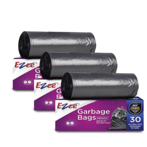 Ezee Live Life Ezee Way Plastic Black Garbage Bags for Dustbin|90 Pcs|Medium 19 X 21 Inches|30 Pcs X Pack of 3, 3 count