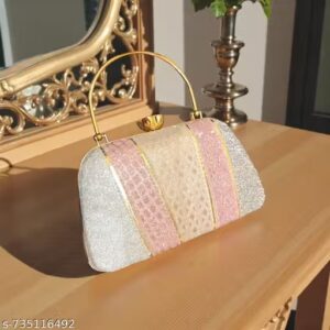 Fantastiqo Bags Premium Multi Color Ethnic Clutch with Golden Sling Chain Luxury Party Wear Canvas Handbag for Women and Girls Medium Size