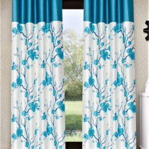 Fashion String 2 Pieces Solid Patch 3D Tulip Eyelet Polyester Window Curtains - 5 Feet, Aqua