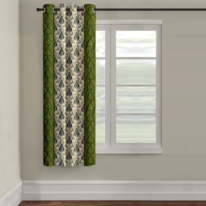 Cortina Damask Light-Filtering Polyester Curtains 5 feet Long Set of 1 for Window [ Opacity: 50-60%, Color: Green, Printed Curtain -130 GSM ]