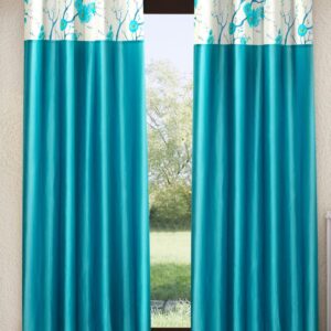 Fashion String 2 Pieces 3D Tulip Patch Grommet Polyester Window Curtains – 5 Feet, Aqua