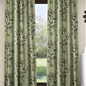 Fashion String 1 Piece Floral Blossoms Eyelet Polyester Window Curtain - 5 Feet, Green