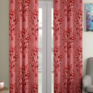 Fashion String 1 Piece Floral Blossoms Eyelet Polyester Window Curtain - 5 Feet, Maroon