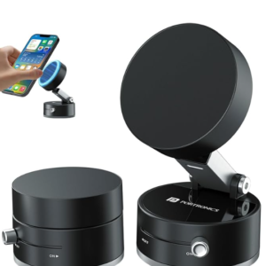 Portronics Hold X Magnetic Vacuum Suction Mobile Holder, Multiple Angle Adjustment, Retractable, Strong Magnetic Attachment, Compatible with iPhone & Android Phone for Car, Desk, Mirror, Glass(Black)