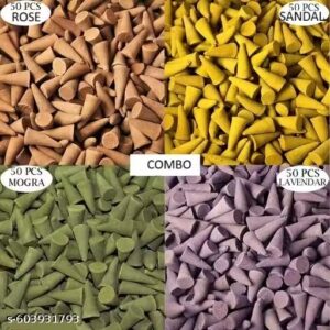 Multi Fragrance Dhoop Cone For Pooja Combo Pack of 4 | Sandal, Rose, Mogra, Levender Dhoop Cone