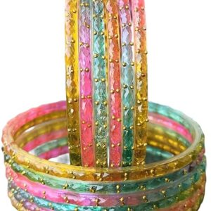 JPS Plain and Glossy Finished Raindrop Glass Bangles Set for Women & Girls | Traditional Ethnic Chudi for Wedding, Party & Regular- Set of 12 Pcs of One Colour | Wedding Special