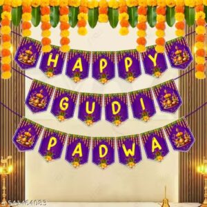Zyozi® Happy Gudi Padwa Paper Banner, Backdrop Decorations Paper Banner for Gudi Padwa - Gudi Padwa Decorations Items