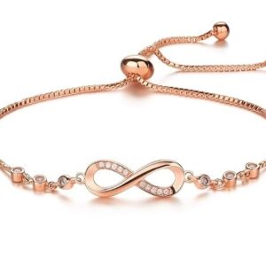 Nilu's Collection Infinity Shape Cubic Zirconia Diamond Bracelet for Women Jewelry for Gift, Adjustable Charm Bracelet