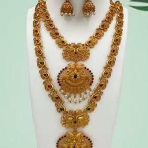 South Indian Bridal Double Necklace With Earring Jewellery Set For Indian Bride