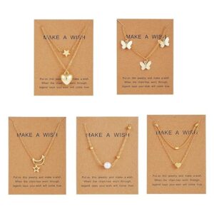 Shining Diva Fashion 5 Pcs Latest Stylish Heart Butterfly Pearl Necklace Jewellery Set for Women Pendant Necklace Gifts for Girls (16476np)