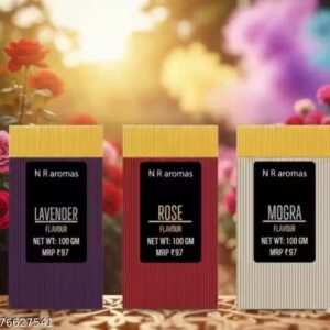 Holi offer Premium 3-in-1 Floral Incense Combo (300g Value Saver Pack) – Lavender, Rose & Mogra | 100% Natural Flora Agarbatti for Puja, Home Fragrance & Relaxation | 3 Packs x 100g charcoal free