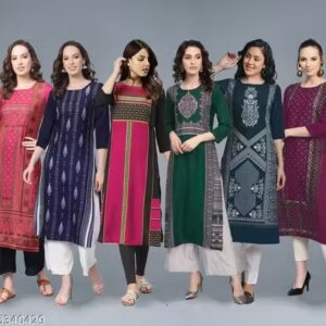 Women's and Girls Crepe Aline Straight Cut Kurti wear like Festive wear, Office Wear,wedding Wear,Casual Wear,Party Wear,Daily Wear Kurti combo of 6 kurta