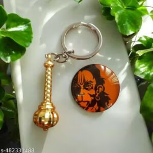Hanuman Gadha Metal Keychain & Hanuman Face Fridge Magnet Combo – Spiritual Gift Set
