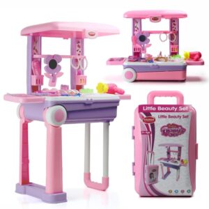 Aditi Toys Beauty Set Suitcase On Wheel, The Ultimate Beauty Set On Wheels for Girls, Makeup Kit is Easy to Clean & Use, Portable Set with 23 Pieces for 3 Years BIS Approved. (Trolley)