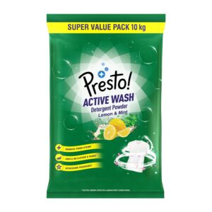Amazon Brand - Presto! Active Wash Detergent Powder | 10 Kg | Lemon and Mint | Tough On Stains | Gentle On Fabrics