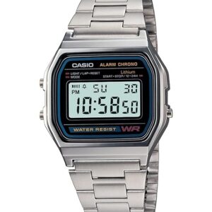 Casio Vintage A-158WA-1Q Digital Grey Dial Unisex Watch Silver Metal Strap (D011)