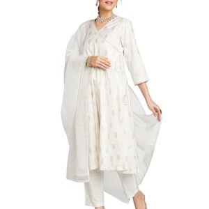 Amazon Brand - Myx Women's Embroidered Anarkali Kurta Set with Organza Dupatta in Chanderi Blend (Available in Plus Sizes)