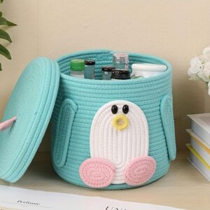 Jute Basket For Storage Cotton Rope Toys Basket With Lid Handwoven Natural Foldable Laundry Hamper for Home, Office, Living Room Size 10x10 inch (SKY-BASKET)