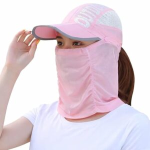 Polyester Sun Protection Scarf Cap with Face Mask & Neck Cover for Men Women Kids, UV UPF Summer Hat, Breathable Balaclava for Cycling Running Beach Outdoor (Multicolour)