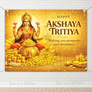 1iAM Akshaya Tritiya Flex Decoration Items Pack of 6 | 1pc Bengali Akshaya Tritiya Printed Flex Backdrop, Hooks & Ribbon For Home, Office, Store, Shop, Mall, Restaurant | 19th April Decoration Combo