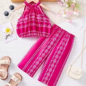 Baby Girl Summer Cute Geometric Print Camisole & Elastic Waist Pants 2pcs Set