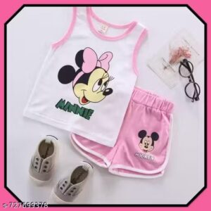 Kids Trendy Sleeveless Printed Top & Soft Shorts Combo Set