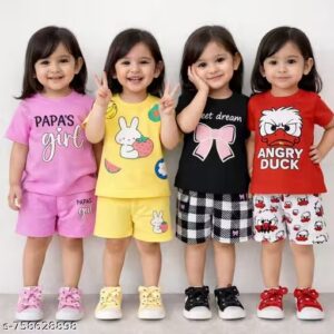 Combo Of 4 Dress Baby Girls Cute Cotton Printed Top T-shirts and Bottom Shorts Half Pant Sets Kids clothing sets COMBO pack Of 4 Dress For Summer casual Use Best Selling Girls Wear