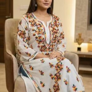 Women Rayon Straight Embroidered Lucknowi Chikankari Kurta Kurti