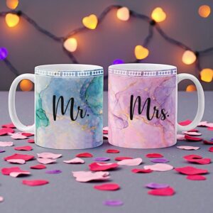 Coffee Mug for Marriage Gift | Anniversary Wedding Engagement Valentine Gifts for Couple Mr & Mrs Set of 2 Coffee Mugs,Marble Finish Printed Ceramic Mug (380ML)