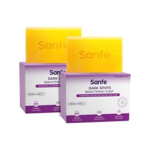 Sanfe Dark Spots Brightening Soap | 2% Kojic Acid, Hydrating | Prevents New Blemishes | Skin whitening soap for women| Tan Removal Hyperpigmentation & Glow (Pack of 2)