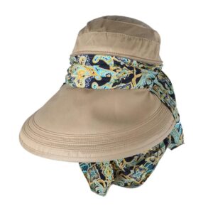 PALAY® Hats for Women UPF 50+ Anti-UV Wide Brim Foldable Sun Visor Hat with Detachable Top & Neck Scarf, Large 14cm Brim, Lightweight Canvas Fabric, Summer Beach Outdoor Protection (Floral)