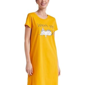 Amazon Brand - Symbol Women's Cotton Knee Length Regular Fit Nighty | Night Dress (Available in Plus Sizes)