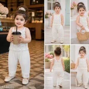 Baby Girl Summer 2-Piece Outfit Set | Floral Embroidered Sleeveless Top with Soft Pants | Stylish Toddler Clothing (0-1 Years)