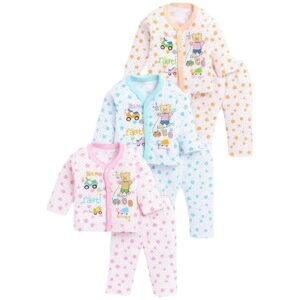 BONUM Baby's Boy's Girl's 100% Cotton Button Shirt with Pyjama Pant Set of 3 New Born Baby Clothes