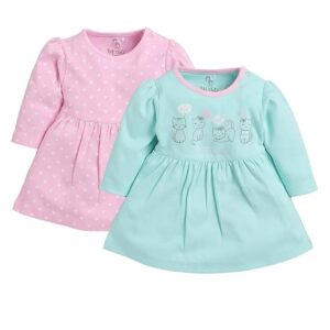BABY GO Full Sleeve Regular Round Neck A Line Frocks for Baby Girls (Pack of 2)