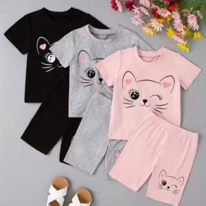 #kids kingdom #all @season @kids wears girls' summer casual outfit set - short sleeve color block letter print t-shirt and pants, machine washable, european and american style, round neck, perfect for outdoor