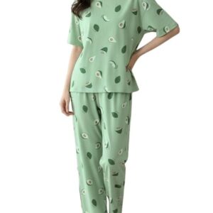 SMOWKLY Women’s Korean Style Night Suit Set | Cotton Half Sleeve Top & Pyjama Set | Round Neck Printed Nightsuit | Comfortable Nightwear & Loungewear for Women