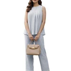 GRECIILOOKS Co-Ord Set for Women stylish | Jumpsuit For Women's Stylish | Dress | Travel | Sheer Cotton Textured Sleeveless Top And Straight Pants