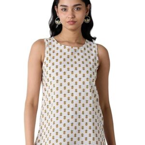 Amazon Brand - Myx Women's Cotton Printed Sleeveless Short Kurti (Available in Plus Sizes)