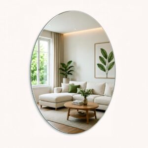 Oval Shape Adhesive Mirror Sticker for wall on Tiles Bathroom Bedroom Living Room Basin Mirror Bathroom Wall Mirror Stickers Unbreakable Plastic wall Mirror 30 * 20 (30 * 20, Oval)