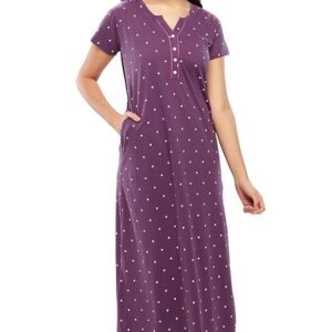 ZEYO Women's Cotton Heart Printed Long Nighty 5627